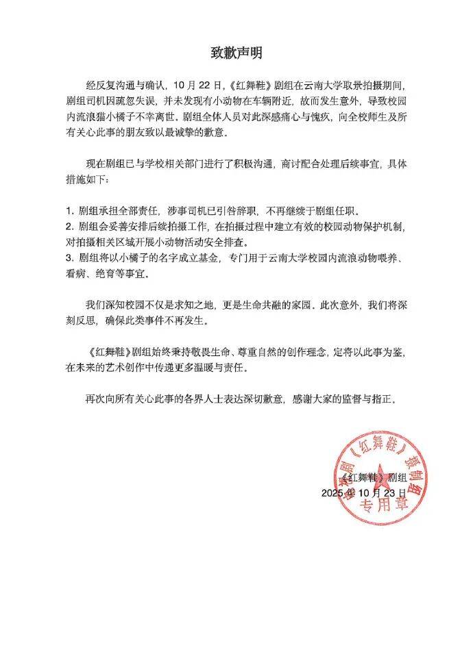 《红舞鞋》剧组高校内拍摄时撞死流浪猫<strong></p>
<p>小米股票</strong>？凌晨致歉：涉事司机引咎辞职